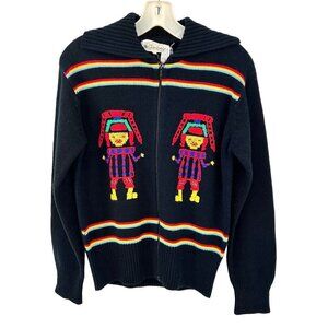 VINTAGE GIMBELS LATIN AMERICAN FIGURE RAINBOW ZIPPERED SWEATER - L